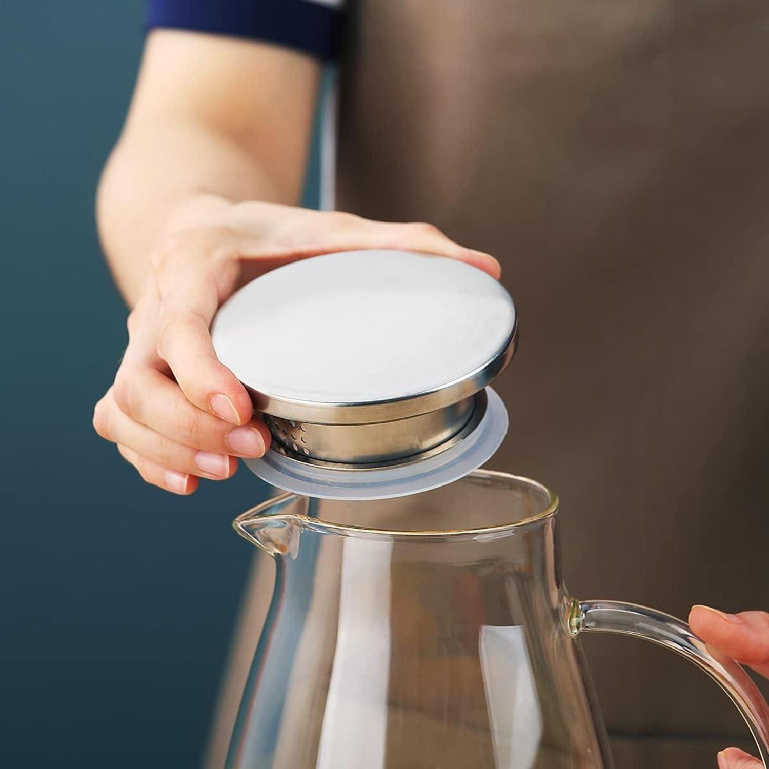 Wasserkaraffe Klarglas 2.0L Abnehmbarer Deckel Heiß Kalt Tee Café Limonade