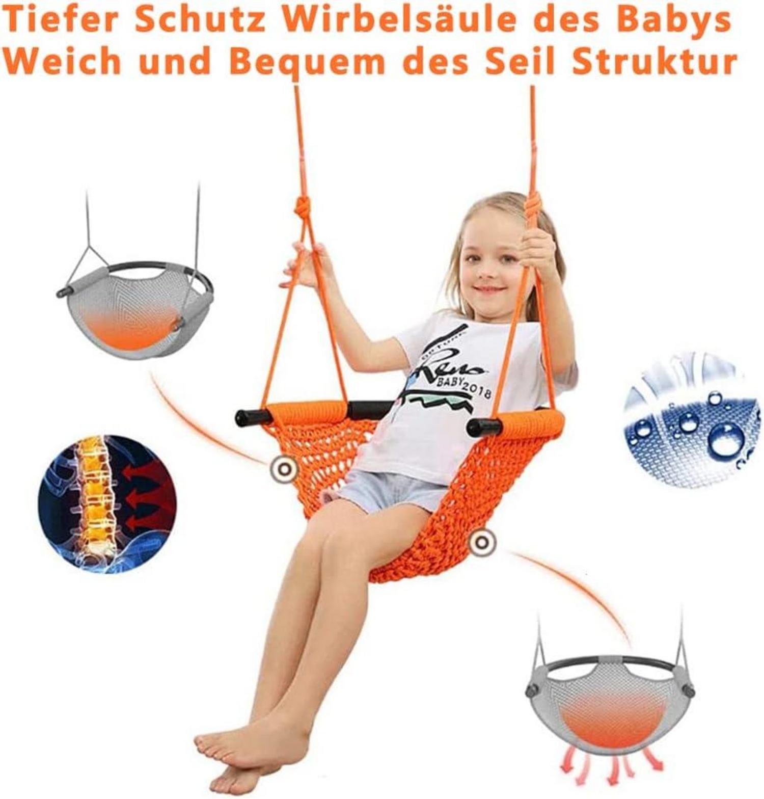 Kinder Schaukel Outdoor Handgestrickter Schaukelsitz Höhenverstellbar Orange