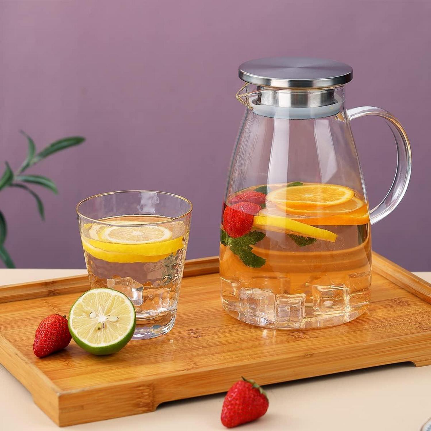 Wasserkaraffe mit Abnehmbarem Deckel 1.5L Glaskaraffe für Heiß und
