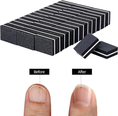 Mini-Nagelpufferblöcke 100 Stück Körnung 180/100 waschbar Nagelpflege Schwarz
