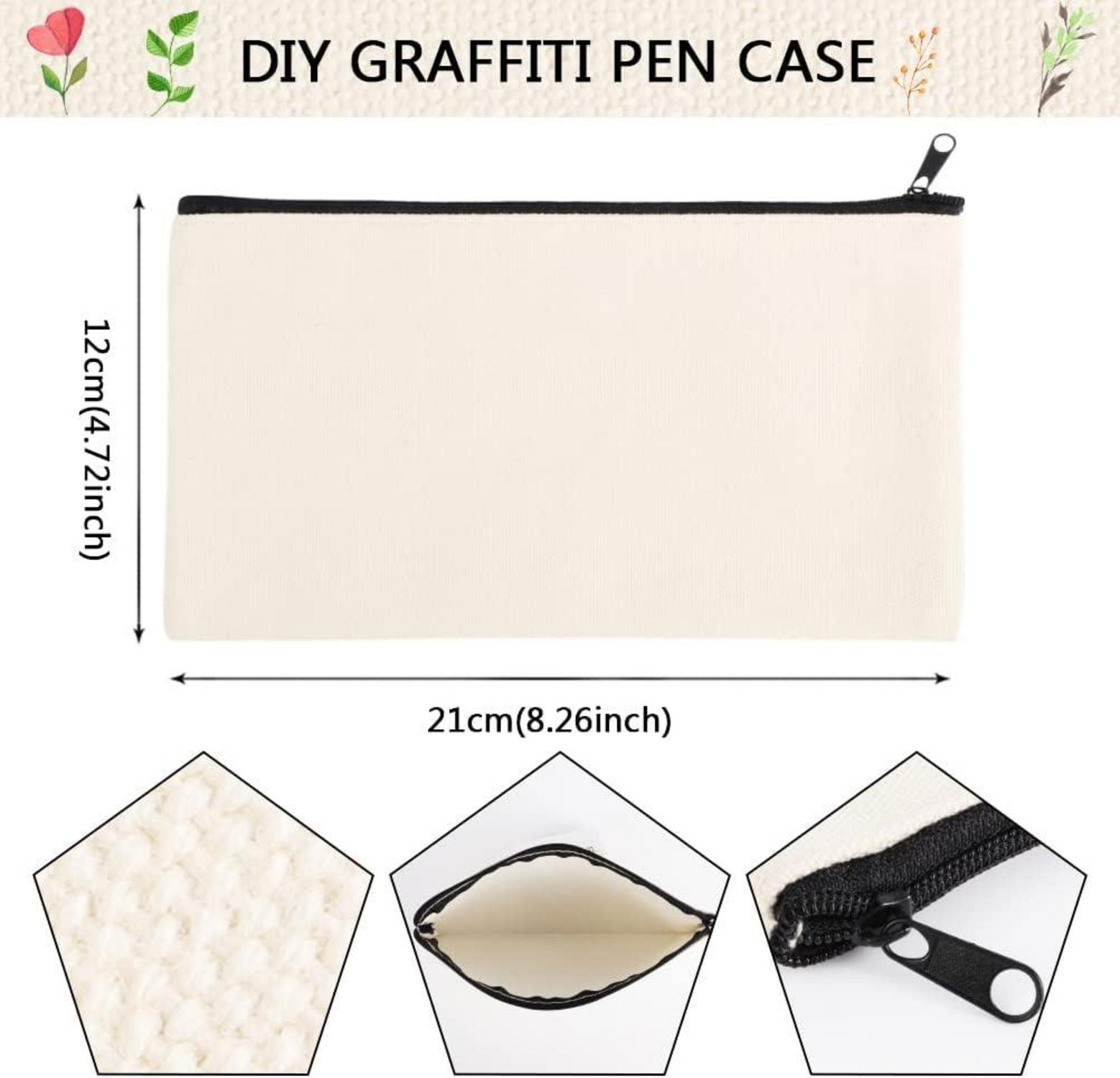 DIY Stoffbeutel zum Bemalen 8er Set, Kinder Schulmäppchen, Segeltuch Kosmetiktasche 21x12 cm