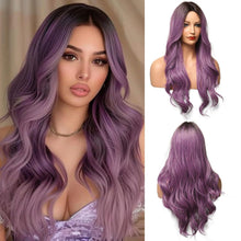 Ombre Lila Lange Natürliche gewellte Synthetische Perücke mit Pony
