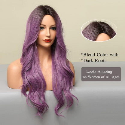 OUFEI Lange Ombre Lila Synthetische Perücke mit Pony für