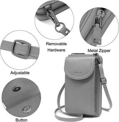 Handytasche Damen RFID Schutz Umhängetasche Leder Crossbody Geldbörse