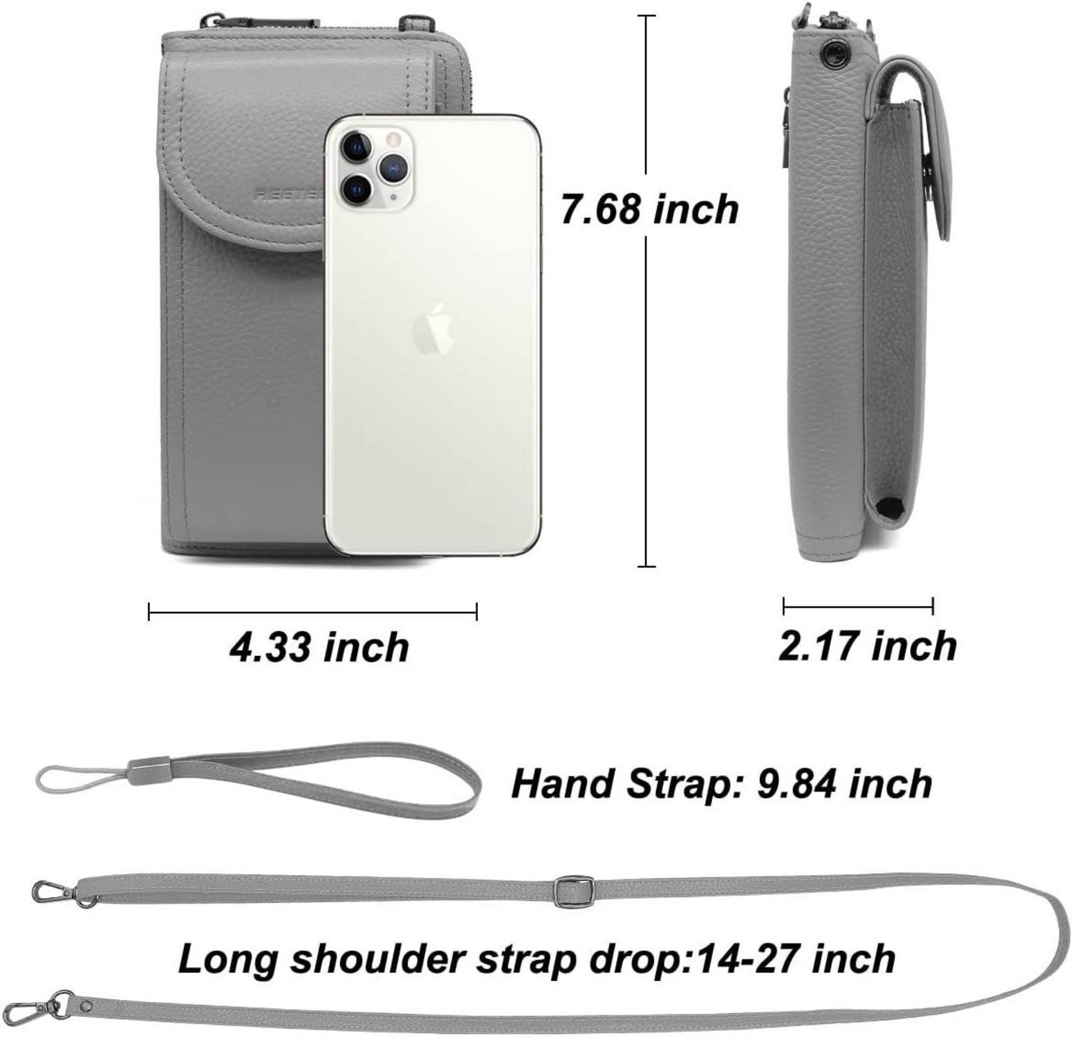 Handytasche Damen Umhängetasche RFID Schutz Leder viele Fächer dunkelgrau