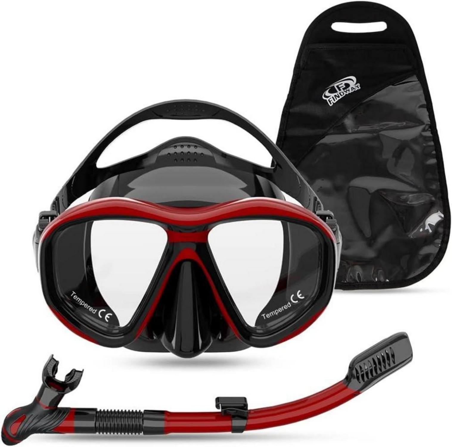 Findway Schnorchelset mit Taucherbrille und Schnorchel für Erwachsene - Anti-Leck & Anti-Fog Tauchmaske - Schwarz/Rot