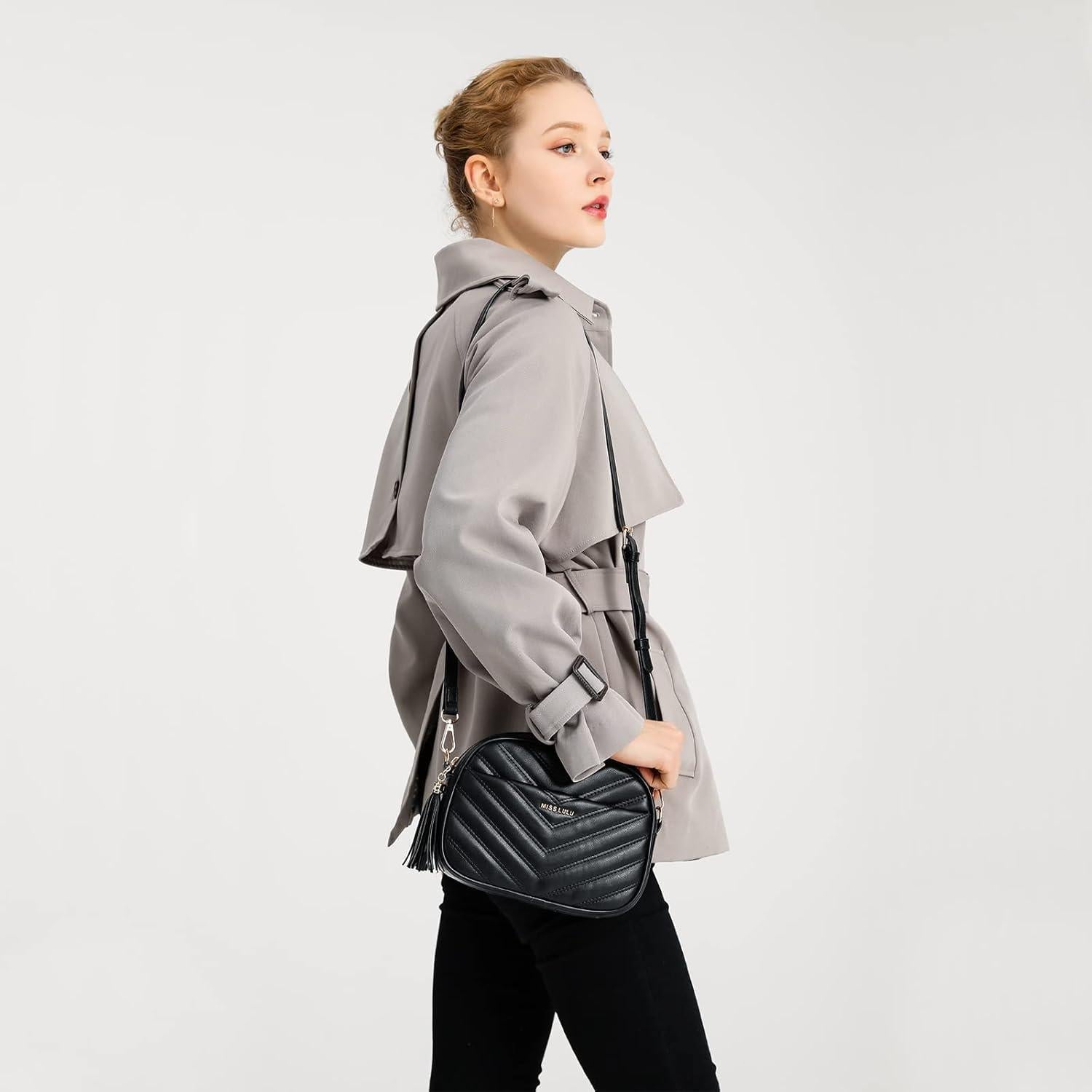 Miss Lulu Damen Umhängetasche V-Design Quaste Gold Hardware