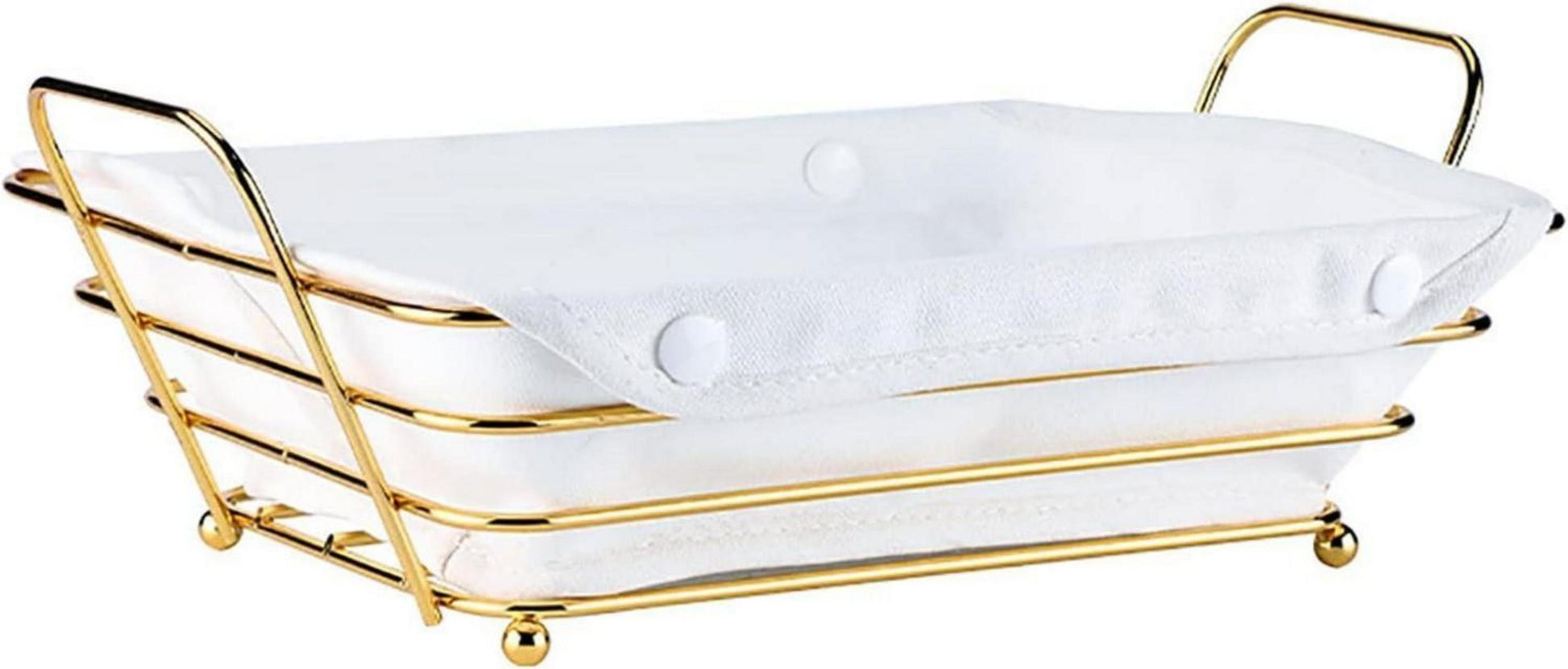 Brotkorb Metall Draht Stoff Ausgekleidet 26x19x7 cm Gold/Creme