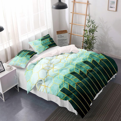 Bettwäsche-Set 220x240 grün gestreift | Modernes Mikrofaser Bettwäscheset