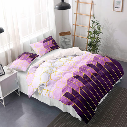 Lila Gestreifte Bettwäsche Set 220x240 + 2 Kissen 80x80cm