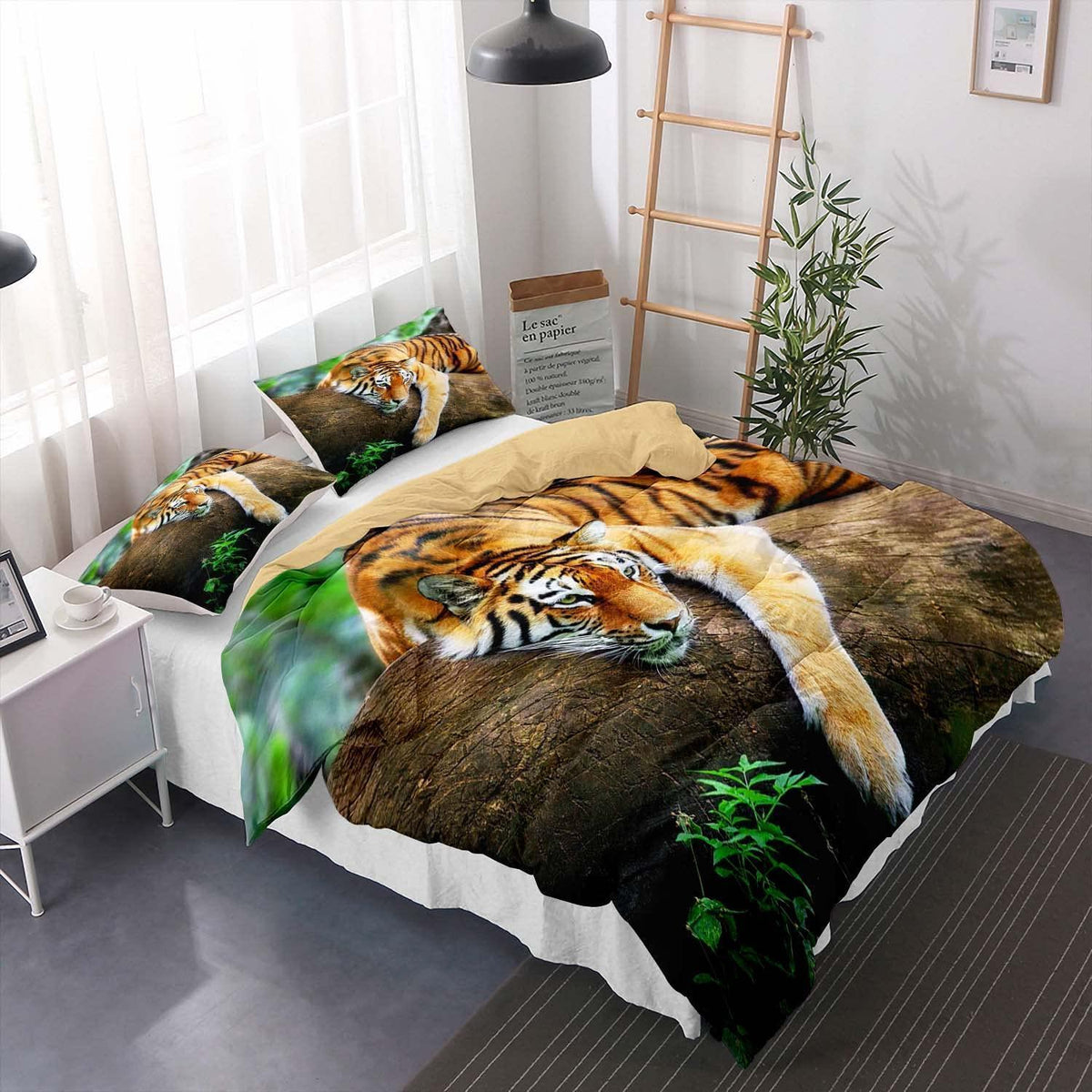 Tiger Druck Bettwäsche Set 220x240cm + 2 Kissenbezüge
