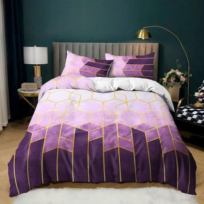 Lila Bettwäsche Set 200x200 | Gestreift Geometrisch, Microfaser