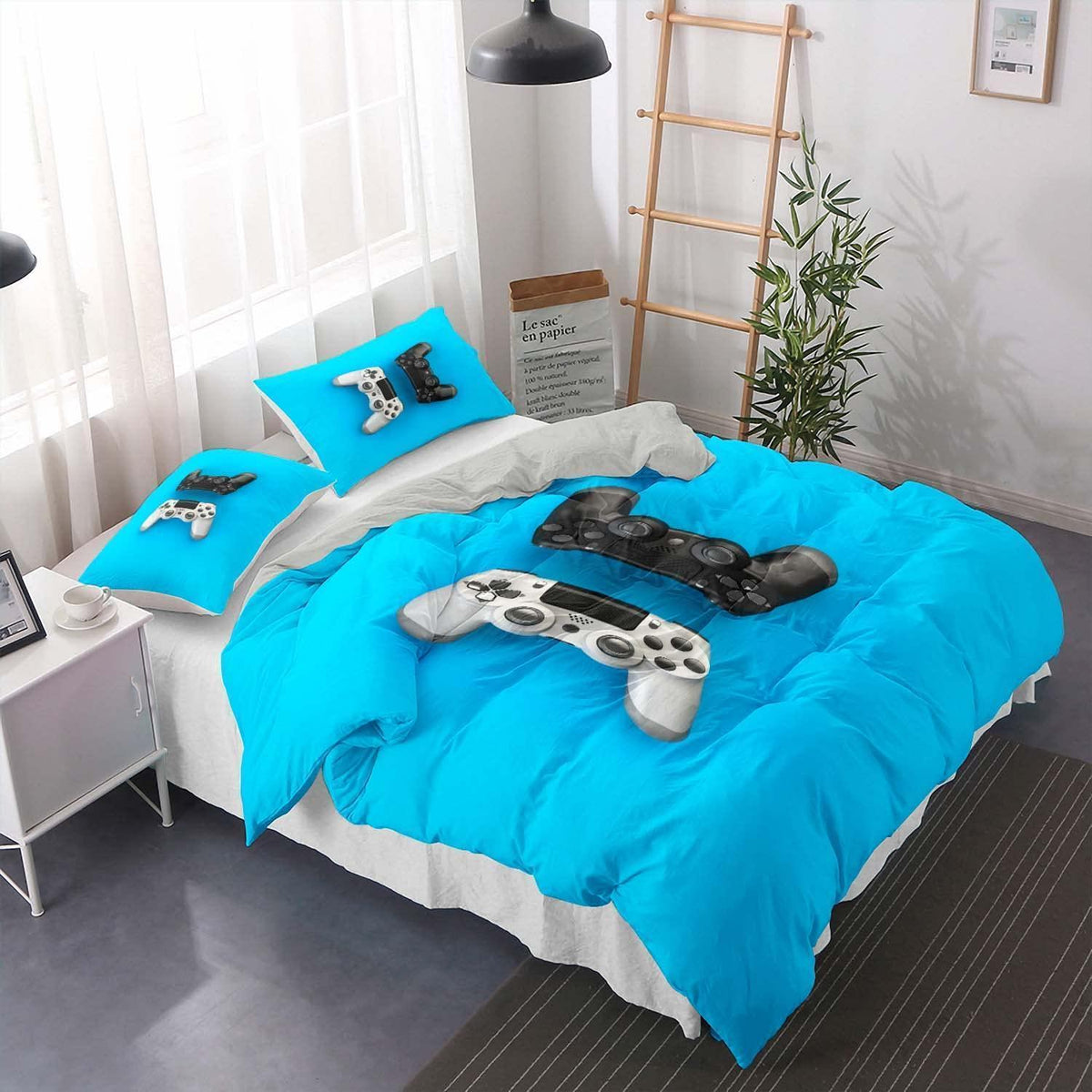 Gamer Bettwäsche Set 200x200cm – Gamepad Bettbezug für Kinder & Teenager