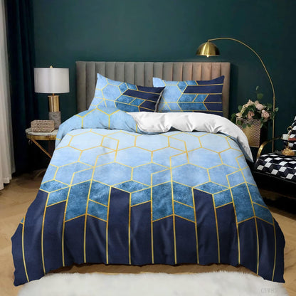 Bettwäsche Set 220x240 Blau Gestreift | Modernes Mikrofaser Bettbezug mit 2 Kissenbezügen