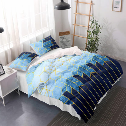 Bettwäsche Set 220x240 Blau Gestreift | Modernes Mikrofaser Bettbezug mit 2 Kissenbezügen