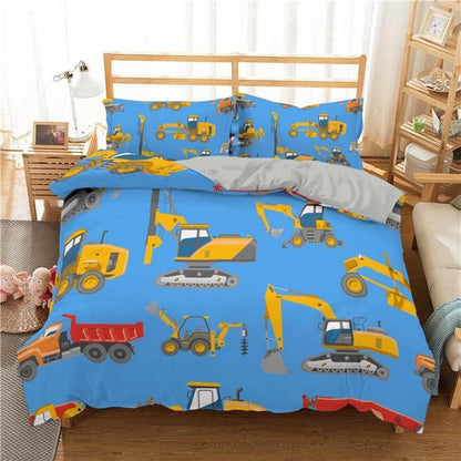 Bettwäsche-Set 200x200cm Blau mit technischem Fahrzeug Design