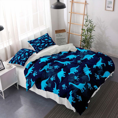 Cartoon Dino Bettwäsche Set 220x240cm – Kinderbettwäsche mit 2 Kissenbezügen