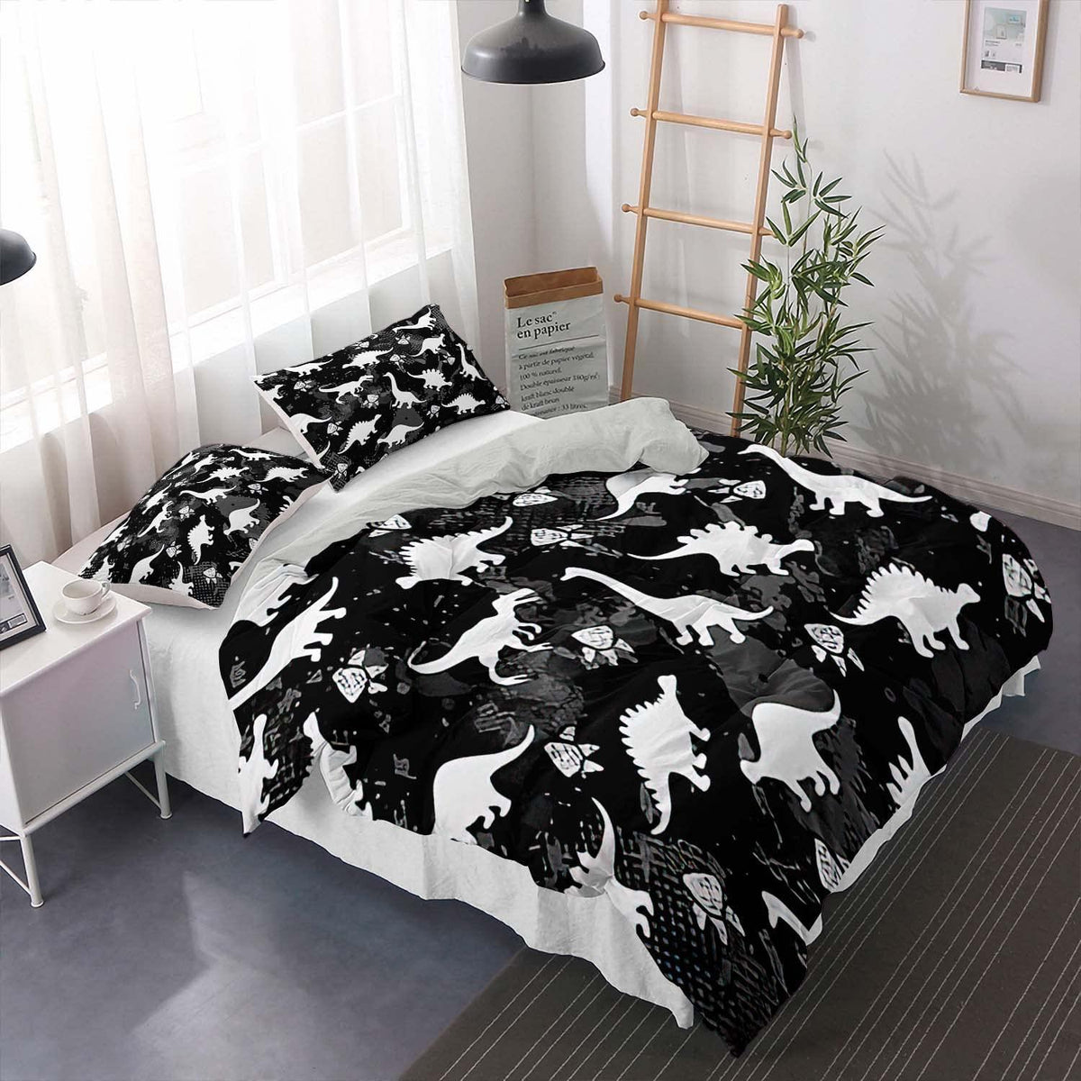 Cartoon Dino Bettwäsche Set 220x240cm – Kinderbettwäsche mit 2 Kissenbezügen