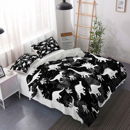 Cartoon Dino Bettwäsche Set 220x240cm – Kinderbettwäsche mit 2 Kissenbezügen