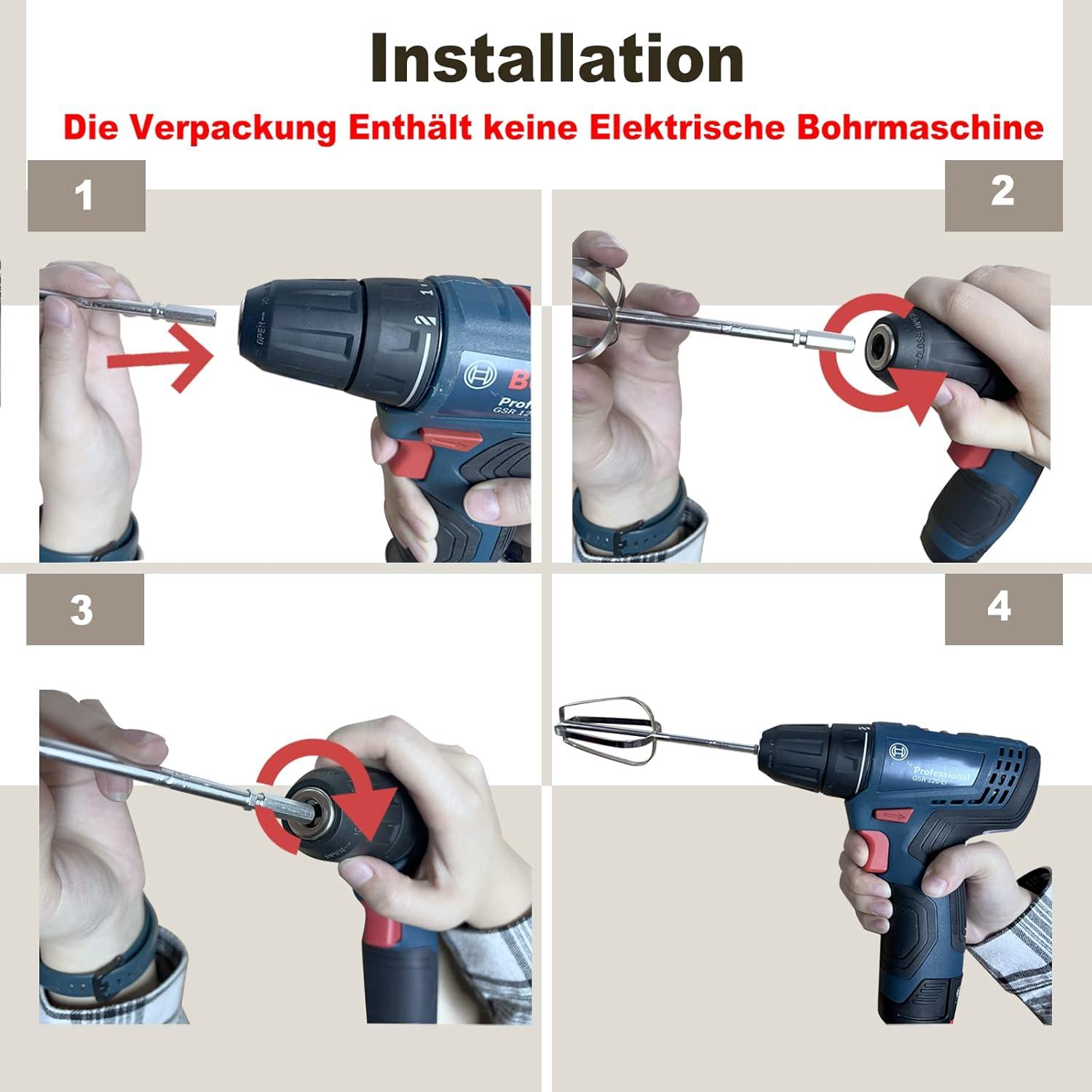 3Pcs Handmixer Zubehörset Edelstahl Elektrische Bohrmaschine 7.5inch