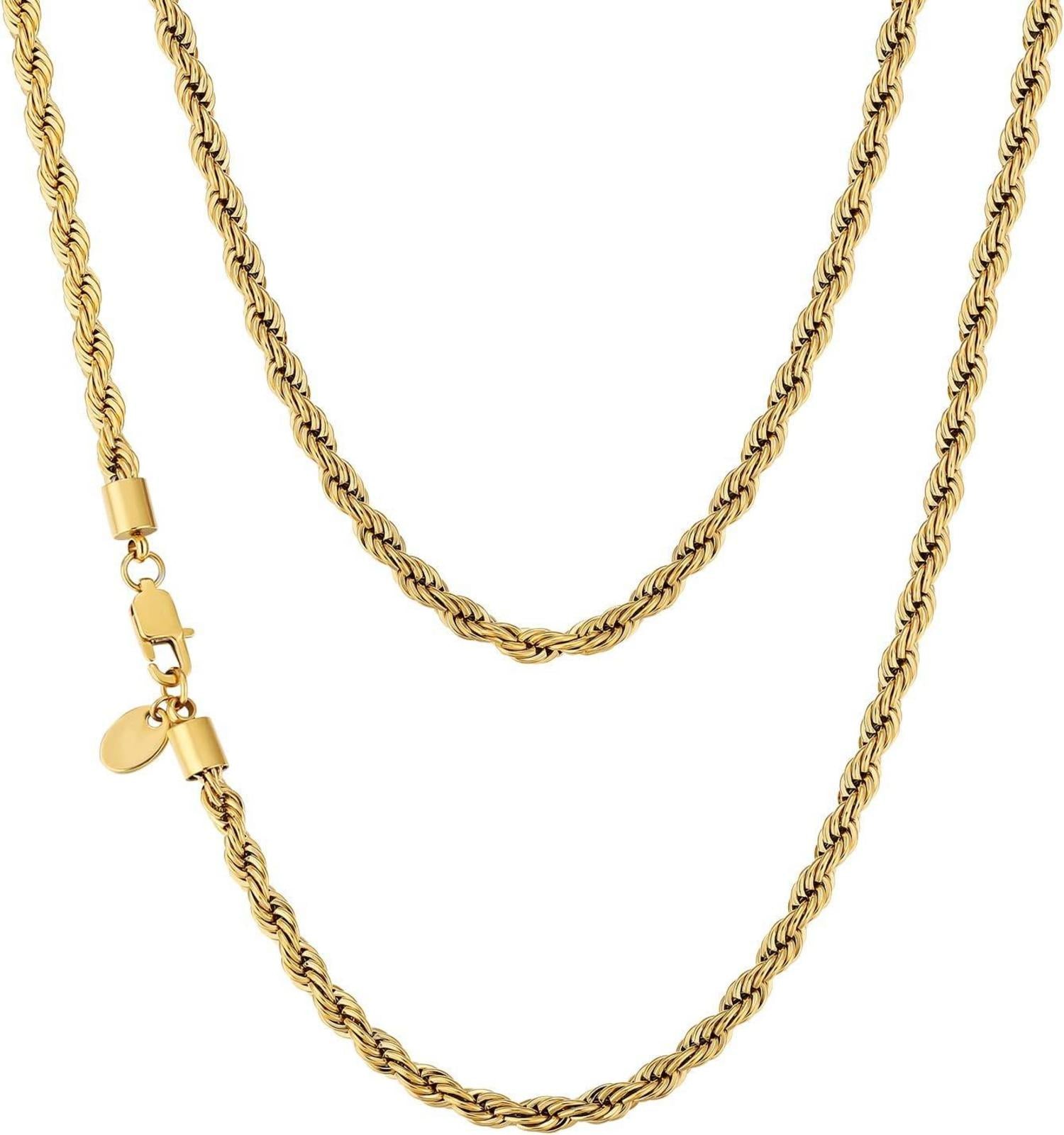 Goldkette Herren Silberkette Edelstahl 4mm 55,9cm Gold beschichtet