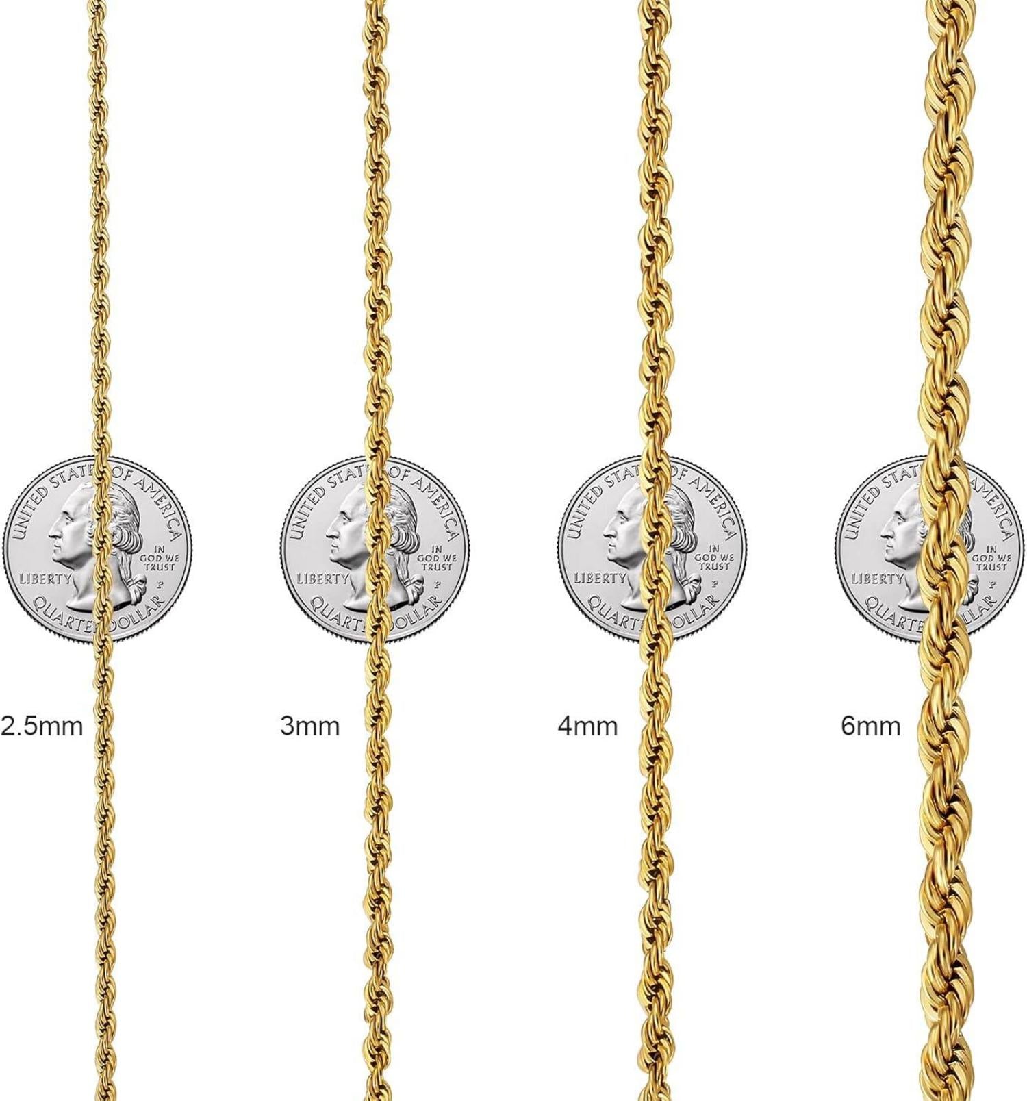 Goldkette Herren Silberkette dünne Rope Kette 4mm 55,9cm Zopfkette