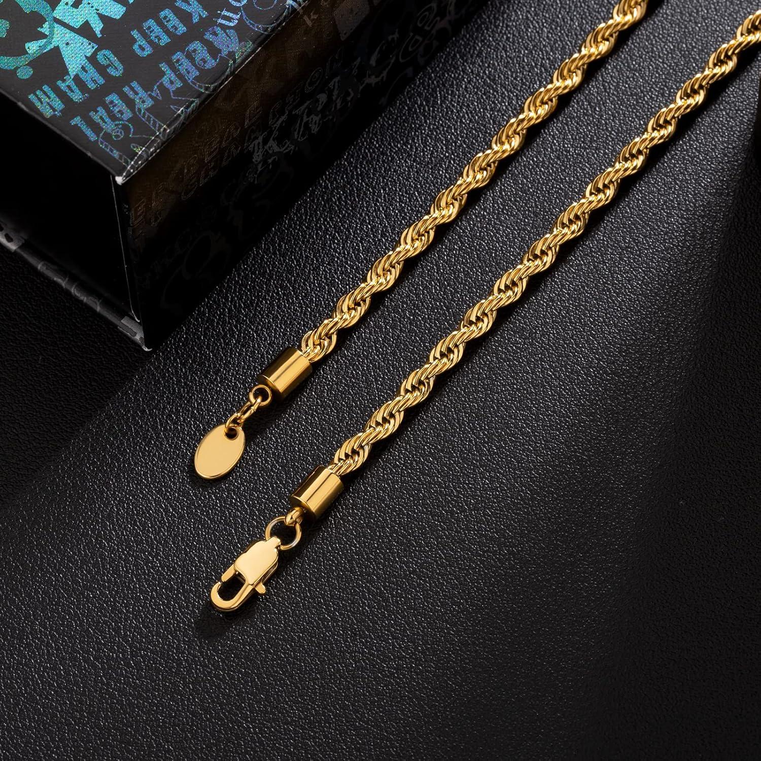 Goldkette Herren Silberkette dünne Rope Kette 4mm 55,9cm Zopfkette