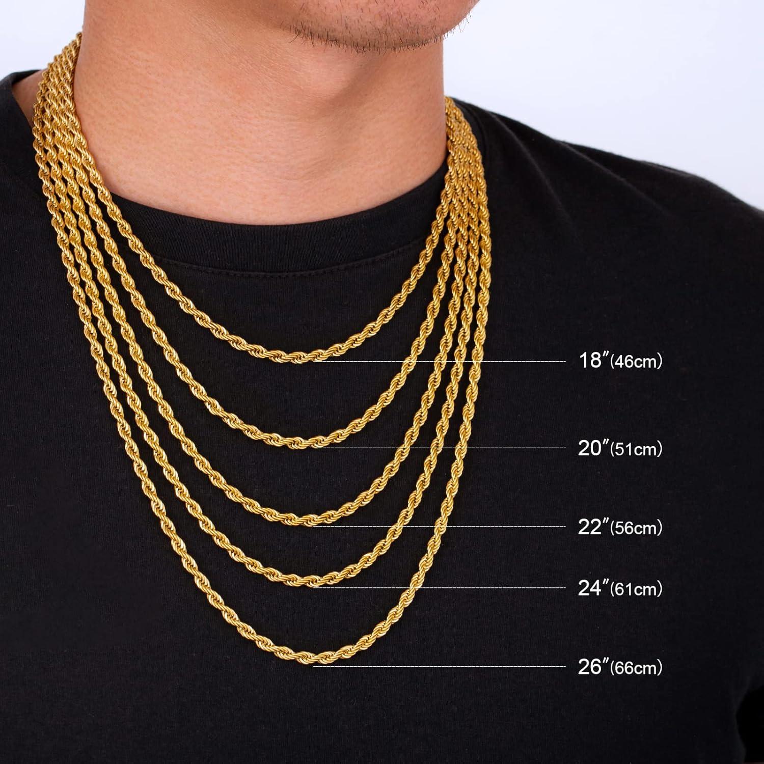 Goldkette 4mm Edelstahl Ankerkette Herren Damen Unisex 50.8cm Gold-Weißgold
