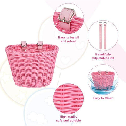 Fahrradkorb Kinder Geflochten Rattan Abnehmbar Lederriemen