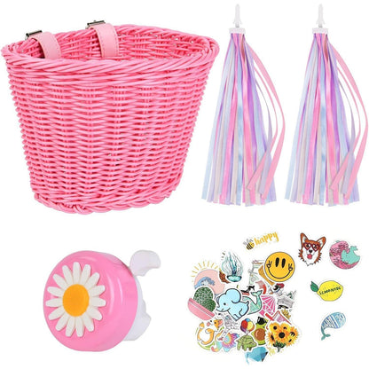 Fahrradkorb Kinder Geflochten Rattan Abnehmbar Lederriemen