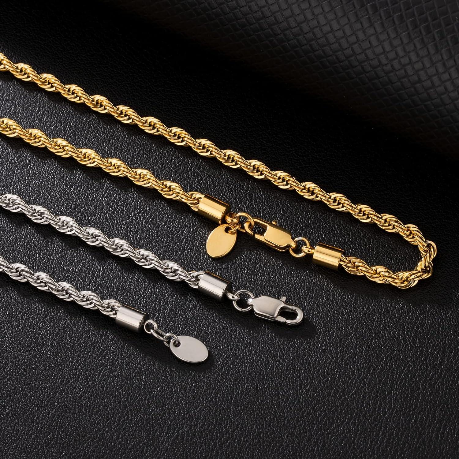 Goldkette 4mm Edelstahl Weißgold beschichtet 61cm Halskette