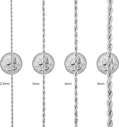KRKC&CO Goldkette Herren Edelstahl Weißgold beschichtet 4mm 61cm