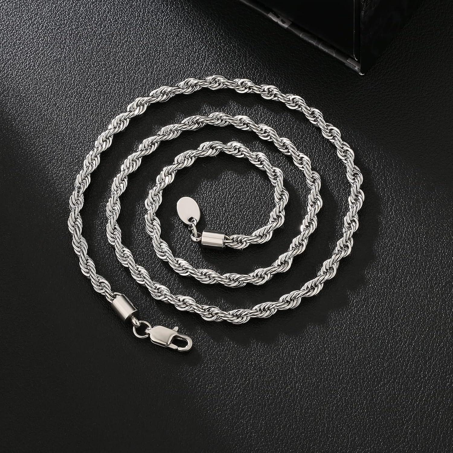 Goldkette 4mm Edelstahl Weißgold beschichtet 61cm Halskette