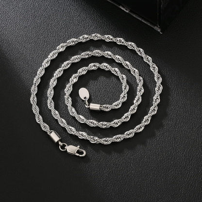 Goldkette 4mm Edelstahl Weißgold beschichtet 61cm Halskette