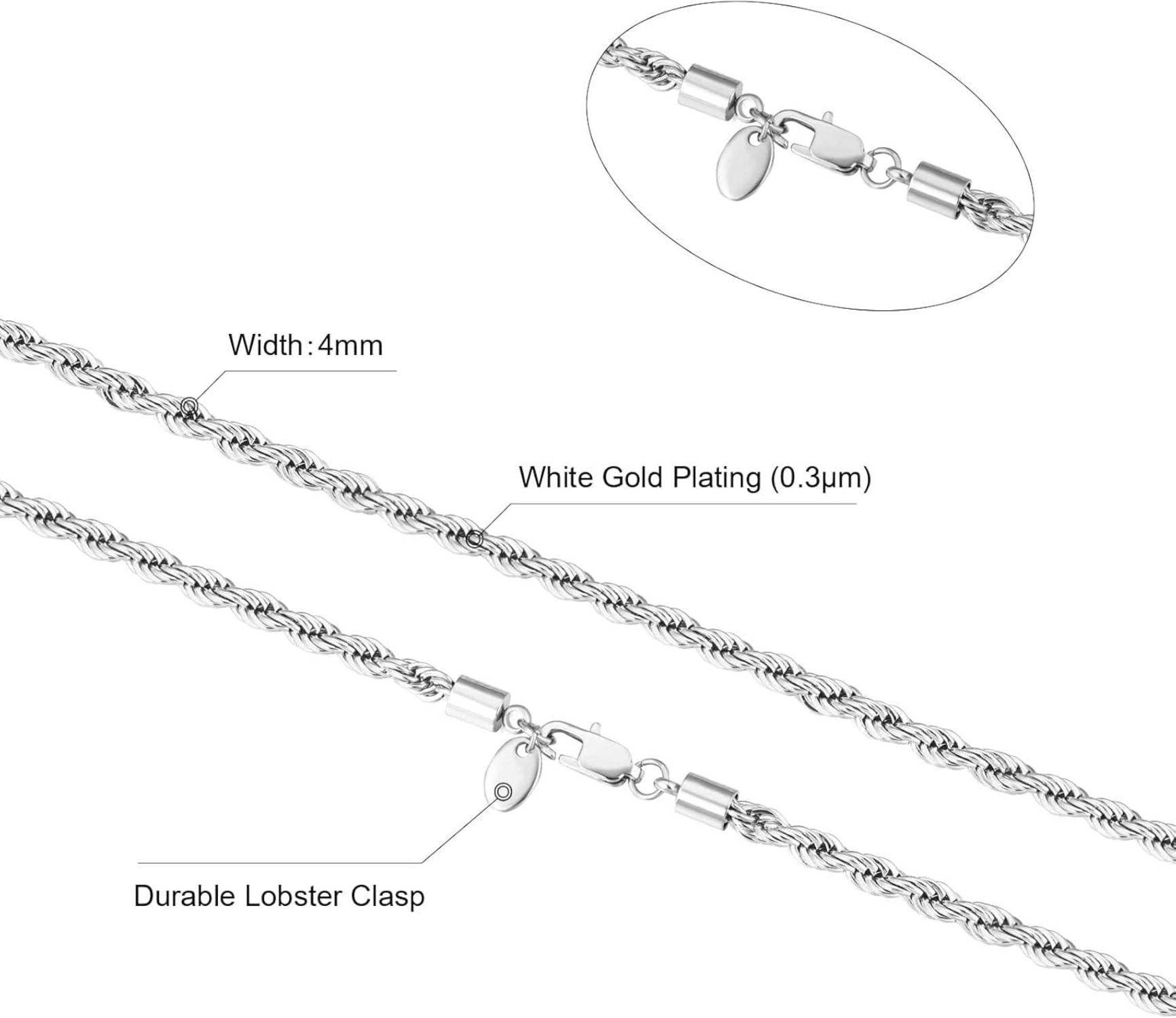 Goldkette Herren Silberkette 4mm Weißgold 18K beschichtet 45,7cm