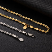 Goldkette 4mm Edelstahl Weißgold beschichtet Rope Kette Zopfkette