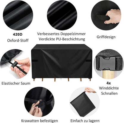 Abdeckung Gartenmöbel 420D Oxford Gewebe Winterfest UV-Schutz Schwarz