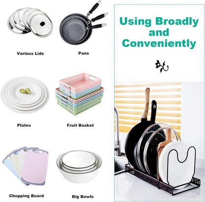 Pfannen- und Deckel-Organizer erweiterbar Bronze Platzsparend 7 Teiler