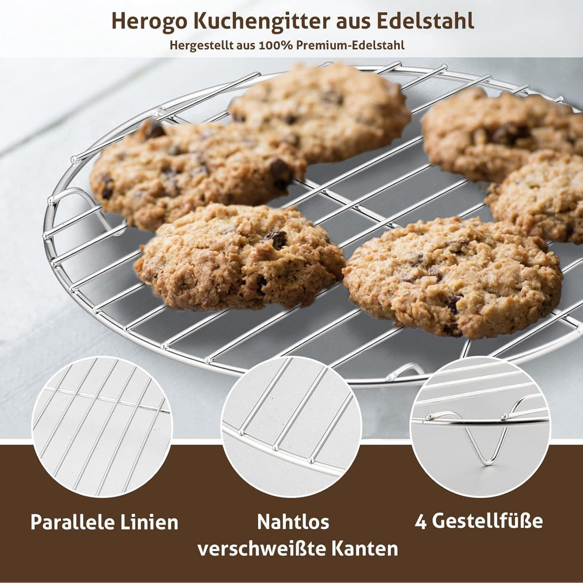 Edelstahl Kuchengitter 2er Set – Ø 19cm, Ofenfest & Spülmaschinenfest