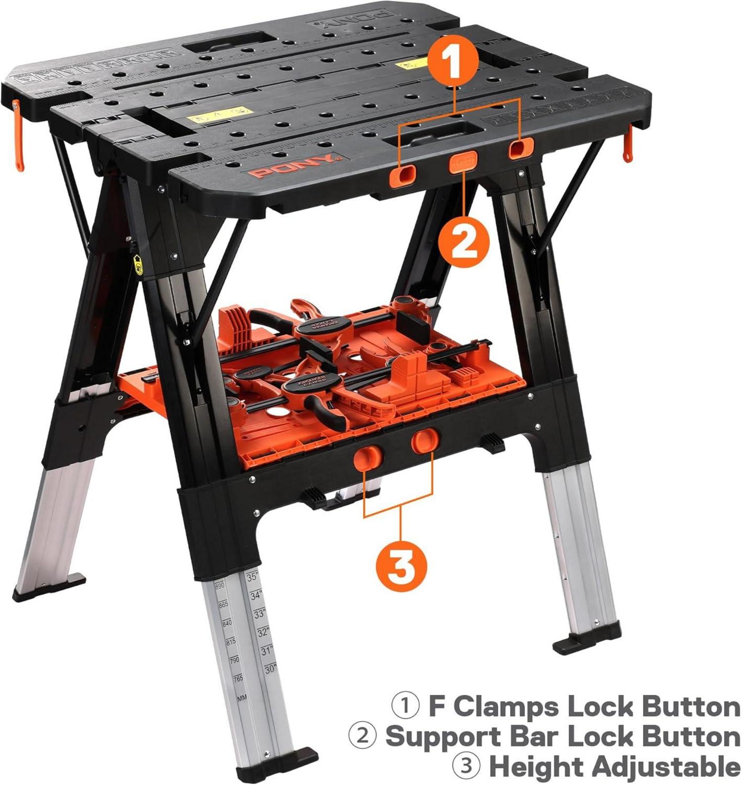 Klappbare Werkbank 2-in-1 mit Zubehör, bis 454kg belastbar