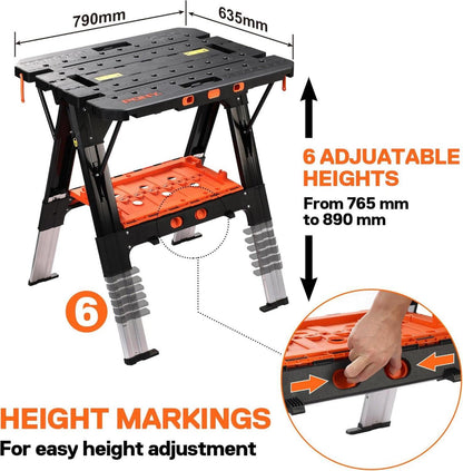 Klappbare Werkbank Sägebock bis 454kg belastbar 79x63,5cm mit Zubehör