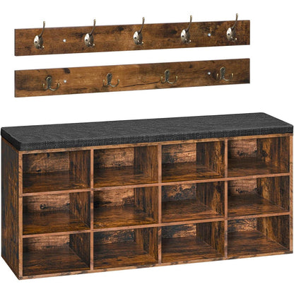 Garderobe mit Schuhbank und 12 Fächern, Vintagebraun