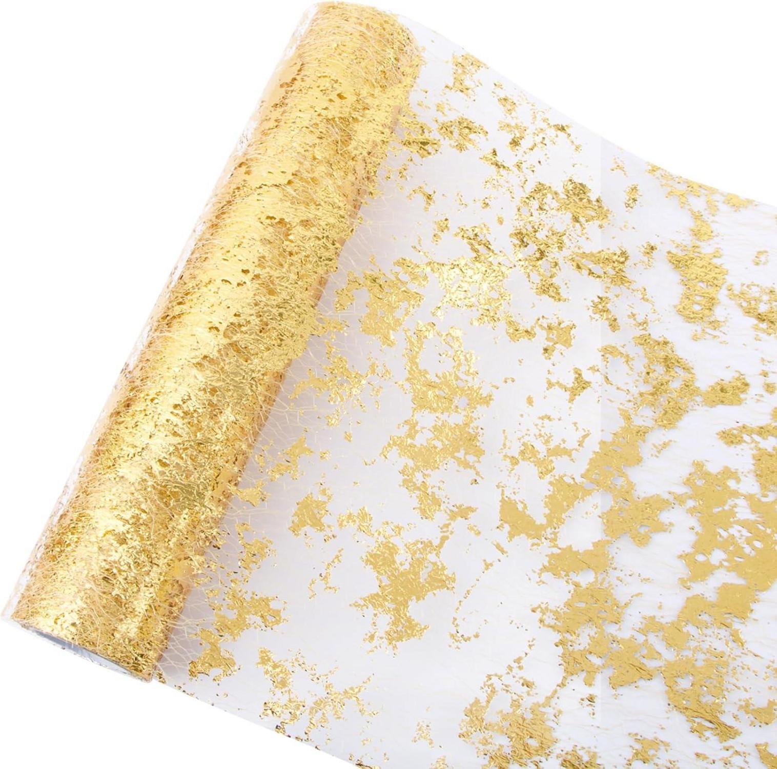 Goldener Tischläufer mit funkelnden Flocken 29cm x 9m