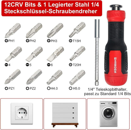 Multibit Schraubendreher Set 13-in-1 mit Magnetischer Bohrer