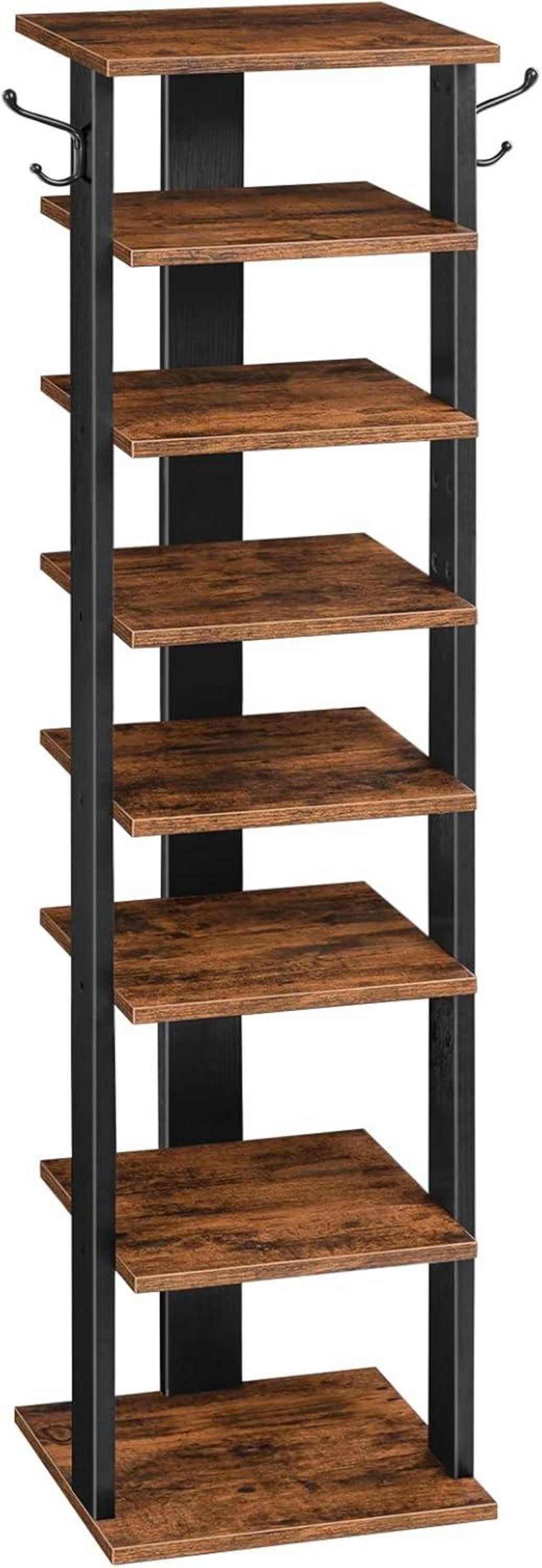 Schuhregal mit 8 Ebenen, Schuhablage und Haken - Dunkelbraun/Schwarz