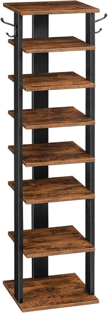 Schuhregal mit 8 Ebenen, Schuhablage und Haken - Dunkelbraun/Schwarz