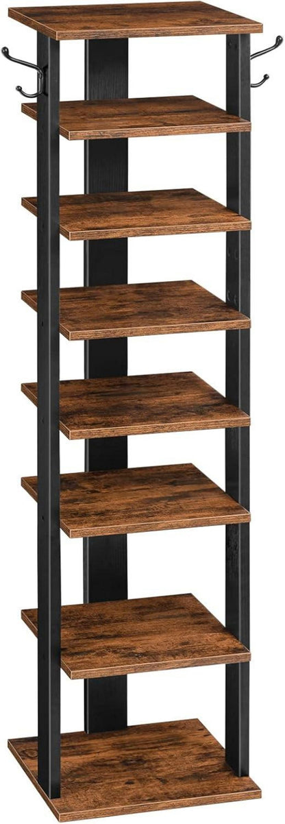 Schuhregal mit 8 Ebenen, Schuhablage und Haken - Dunkelbraun/Schwarz