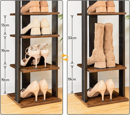 Schuhregal mit 8 Ebenen, Schuhablage und Haken - Dunkelbraun/Schwarz