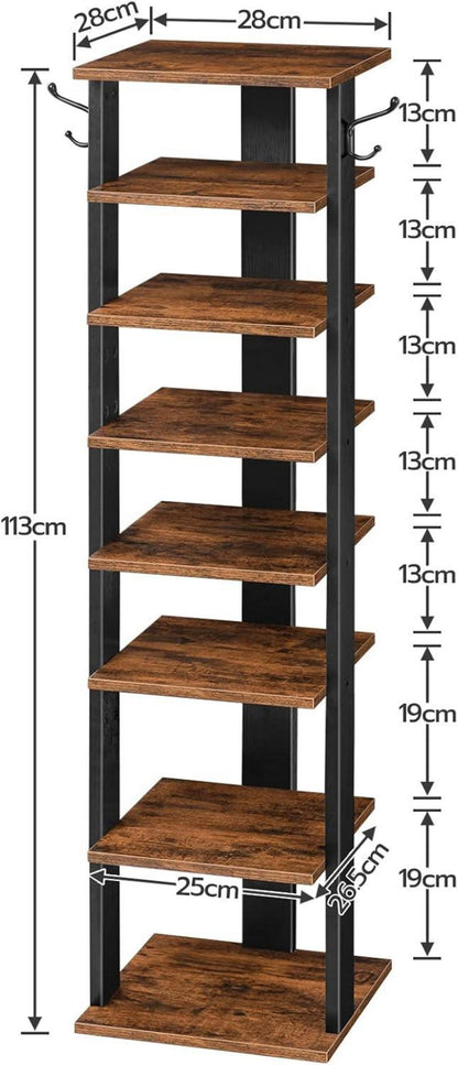 Hoobro Schuhregal 8-lagig schmal Schuhablage Schuhschrank 2 Haken Ablagegestelle