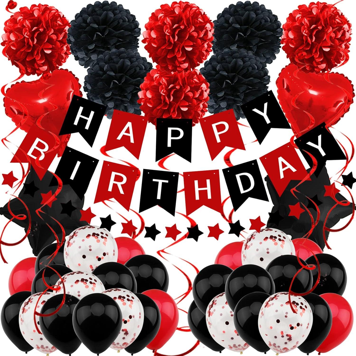 Geburtstagsdeko Schwarz Rot Partydekoration Happy Birthday